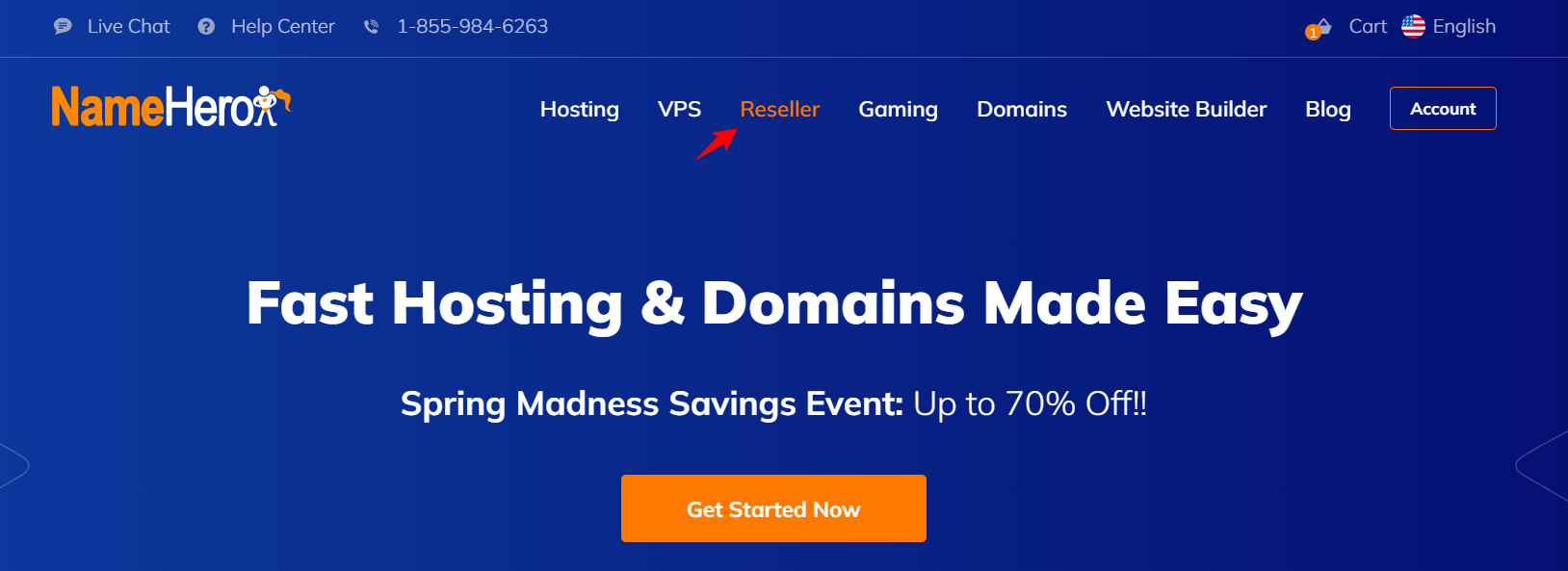 screenshot of Namehero website