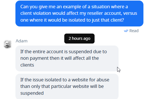 screenshot of Namehero live chat conversation