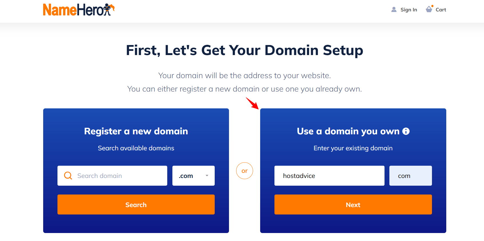 screenshot of Domain Setups