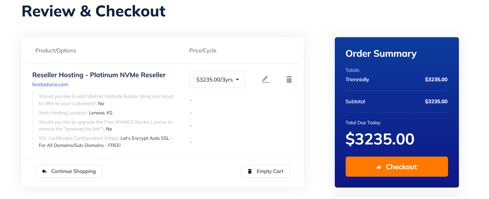 screenshot of Namehero Checkout