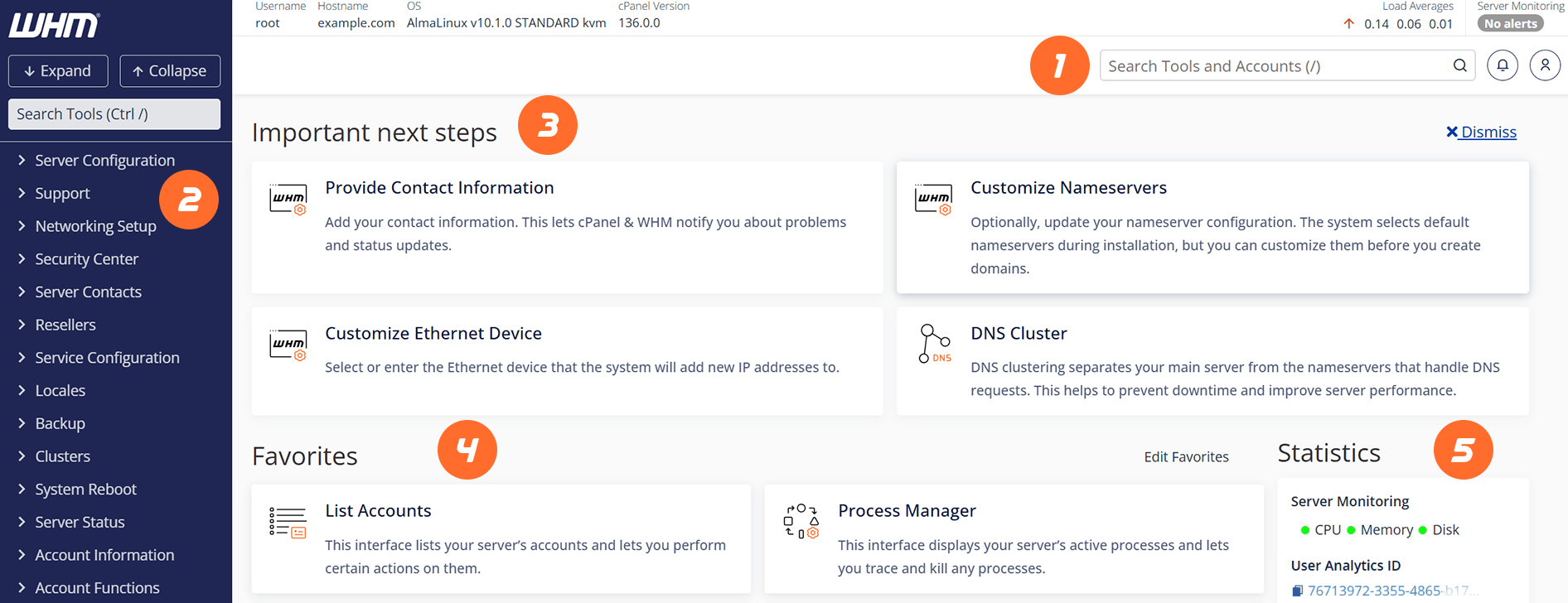 screenshot of WHM Dashboard