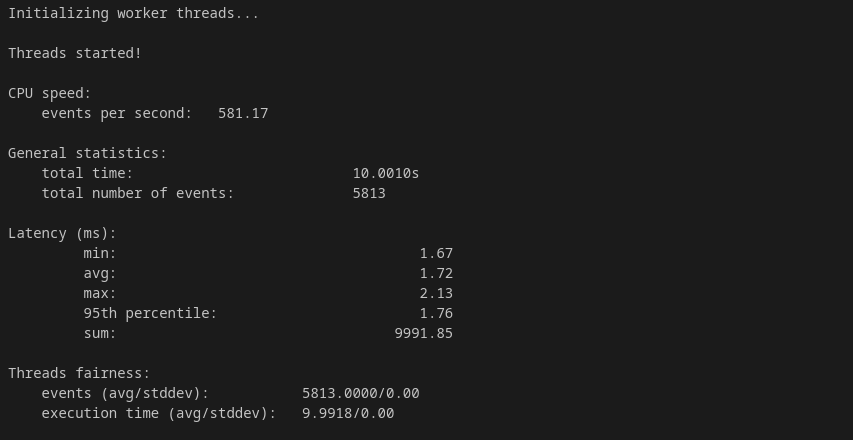 NameHero VPS sysbench multi-thread CPU benchmark result showing 581.17 events per second