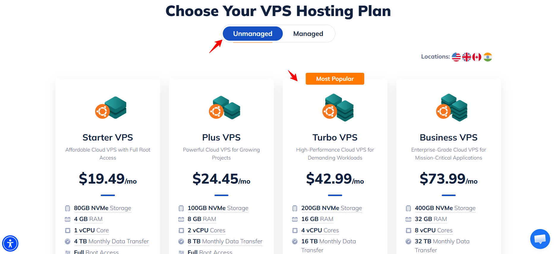 screenshot of Namehero VPS hosting plans