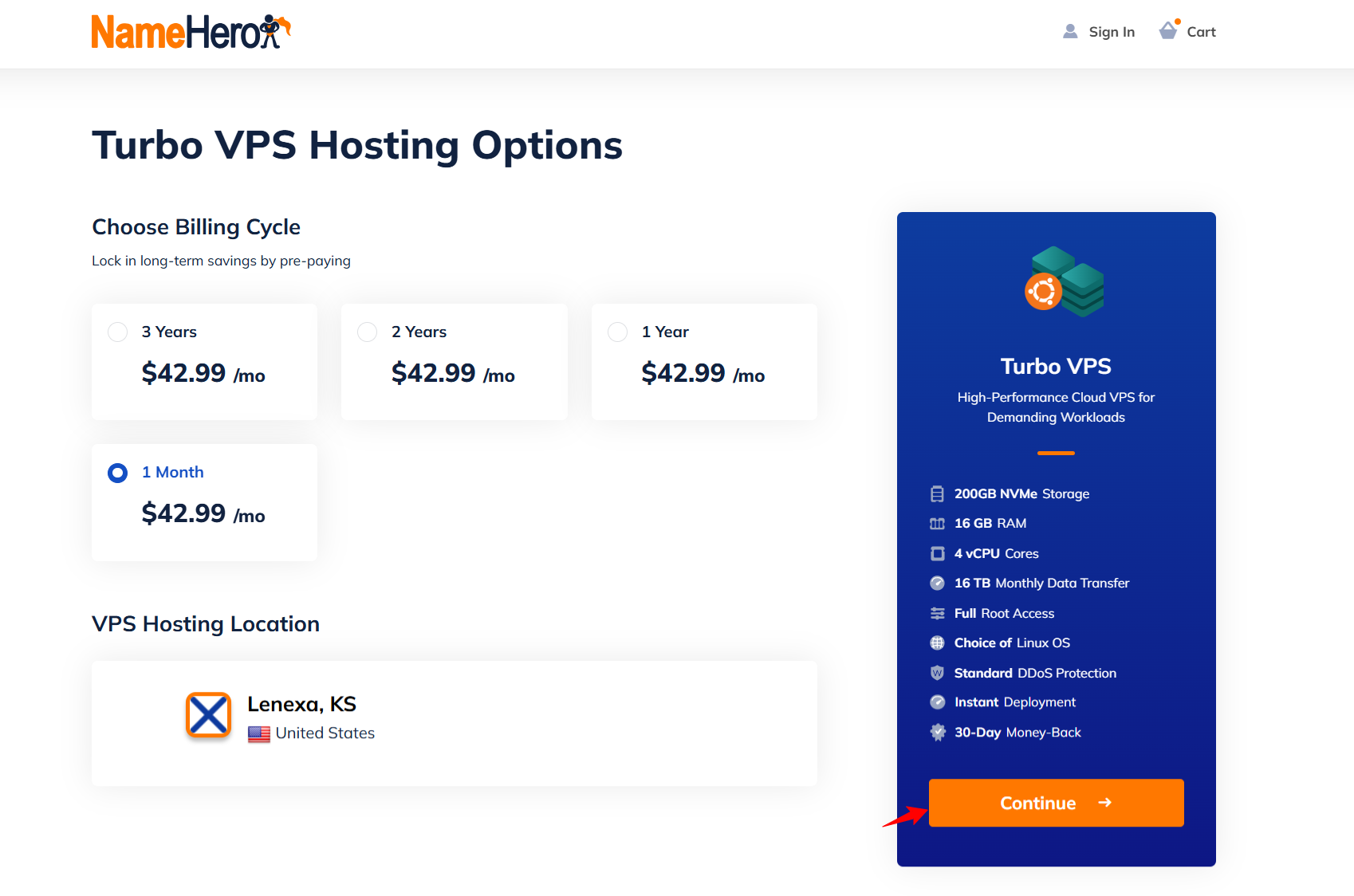 screenshot of Namehero Billing cycles