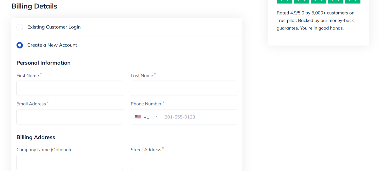 screenshot of Namehero Billing Details