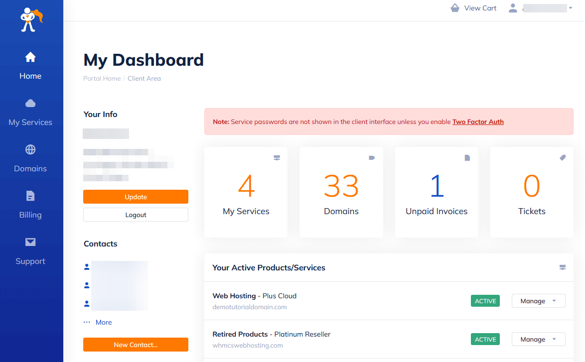 screenshot of Namehero dashboard