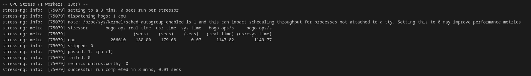 NameHero VPS stress-ng CPU stress result showing 1,147.82 bogo ops/sec over 180 seconds with zero failures