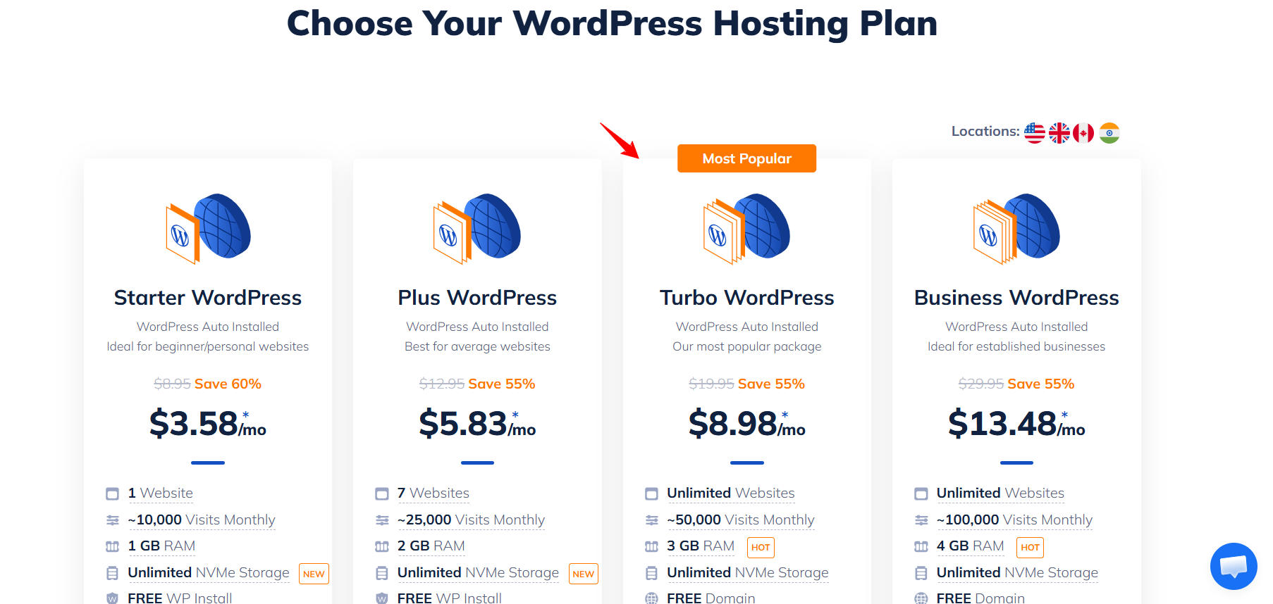 screenshot of Namehero WordPress Hosting plans