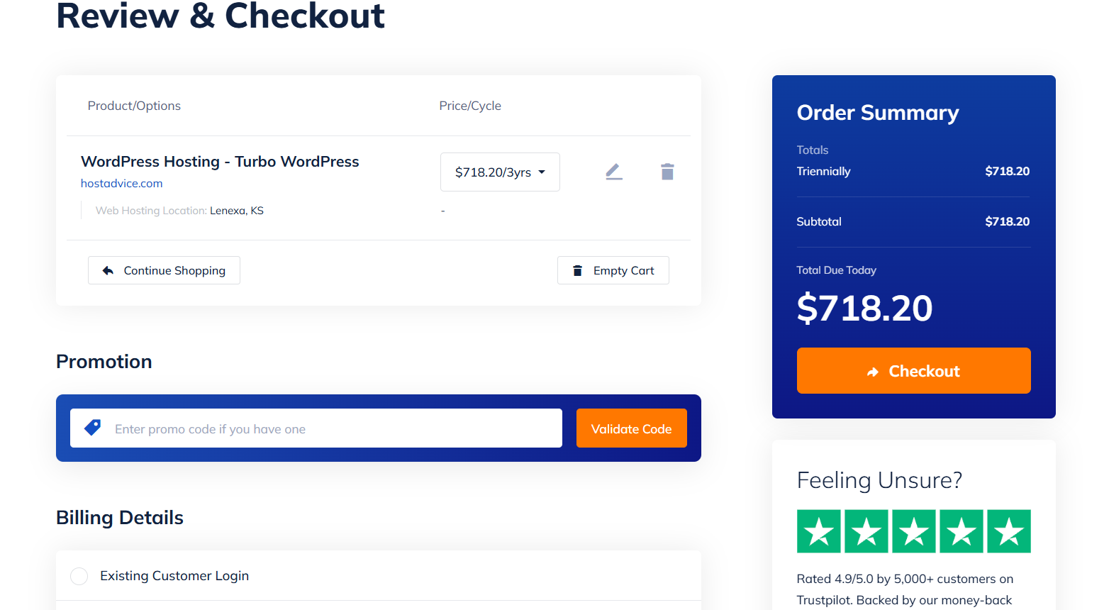 screenshot of Namehero Checkout