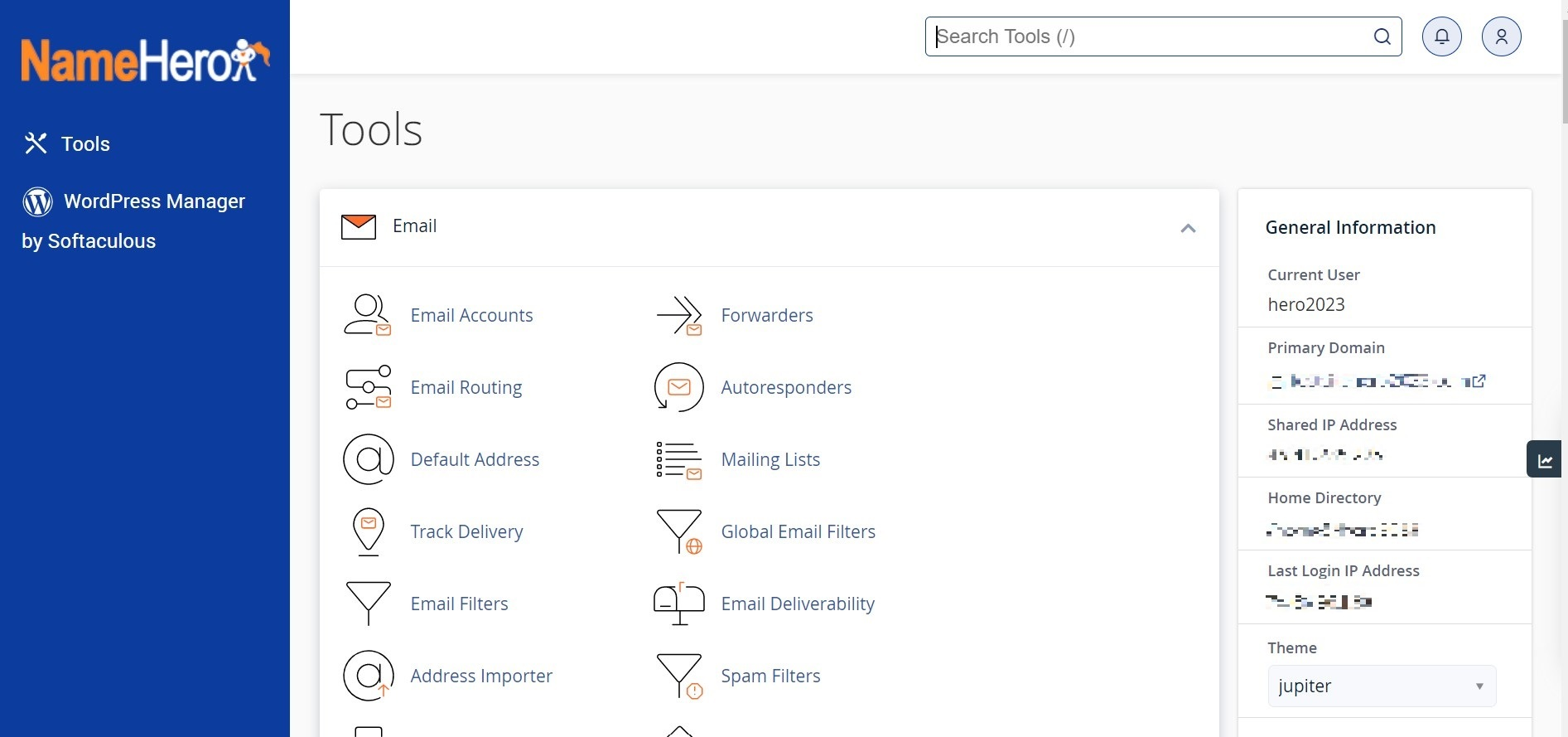 screenshot of Namehero's cPanel