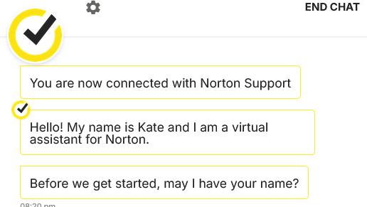 screenshot of Norton live chat
