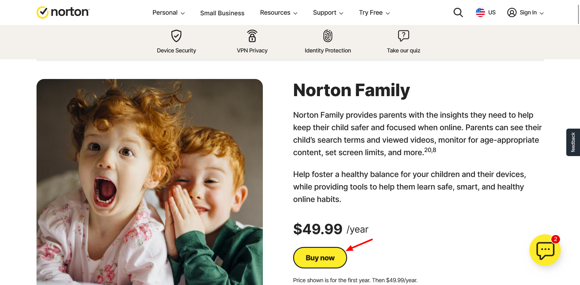 screenshot of Norton Family page