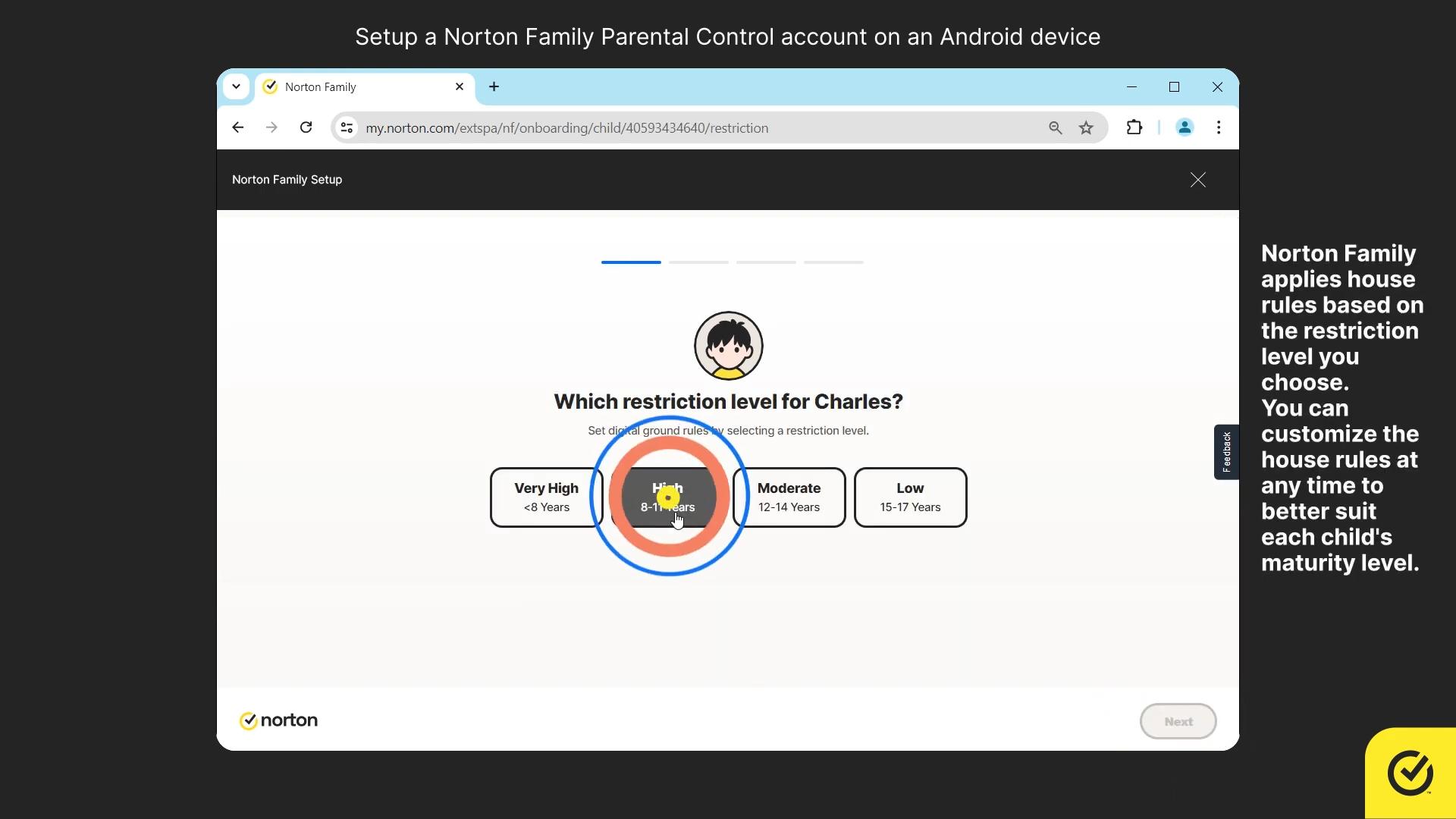 screenshot of Restriction level for Charles
