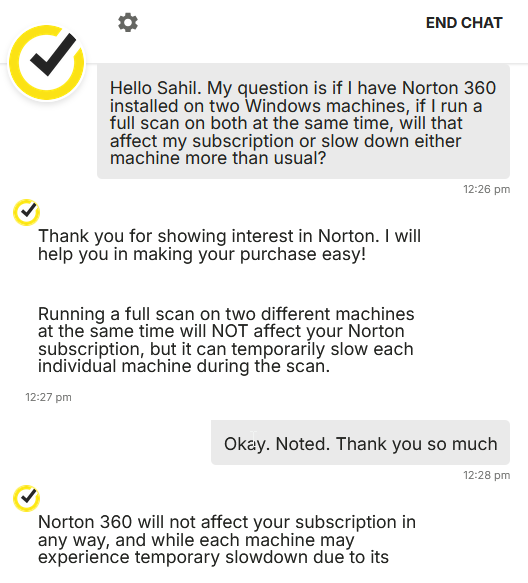 screenshot of Norton Live chat conversation