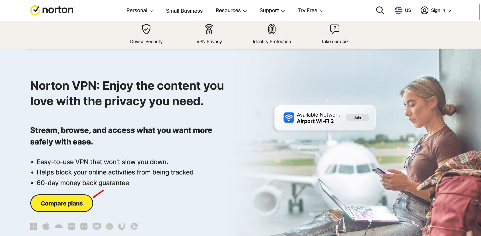screenshot of Norton VPN page