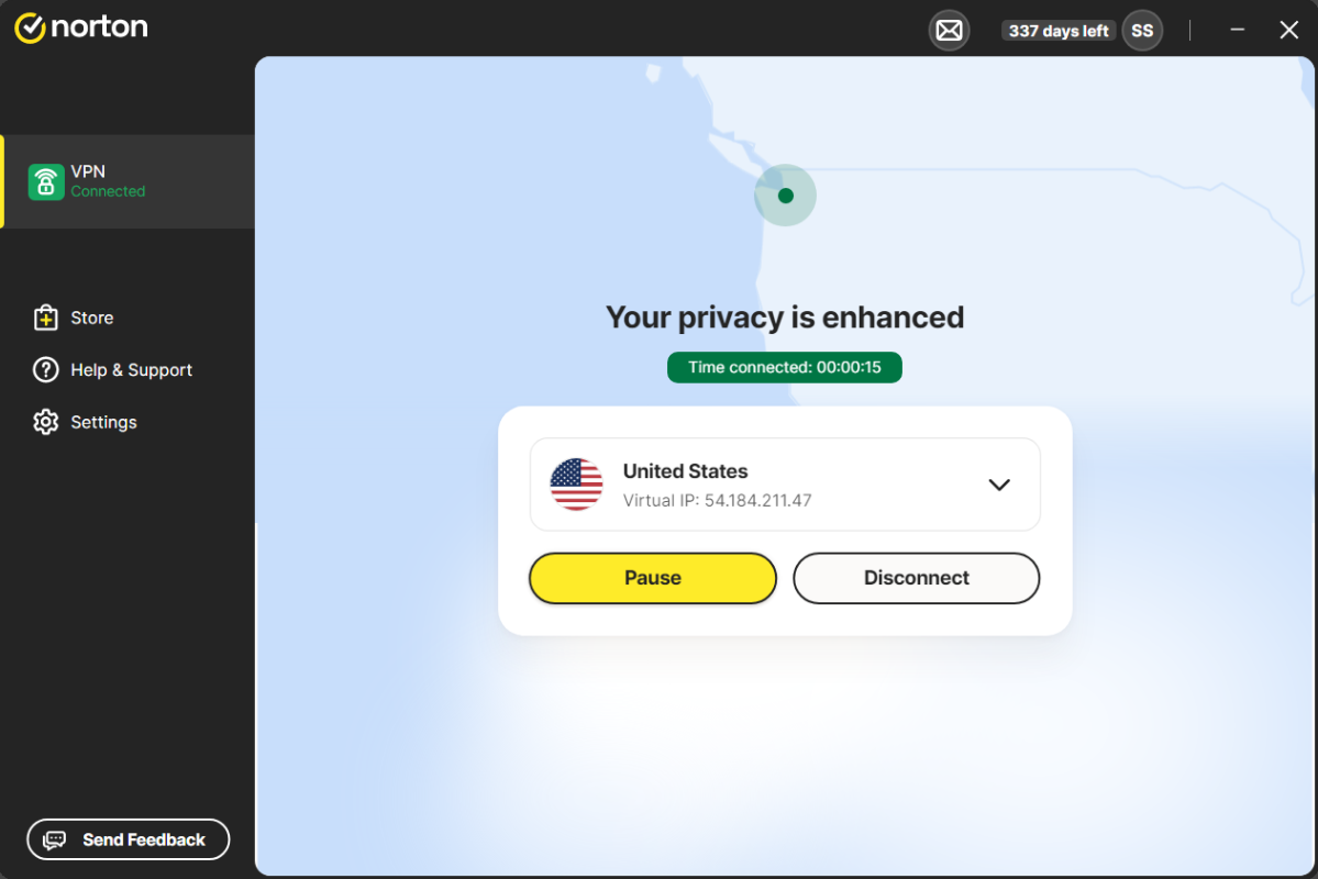 screenshot of Norton VPN app