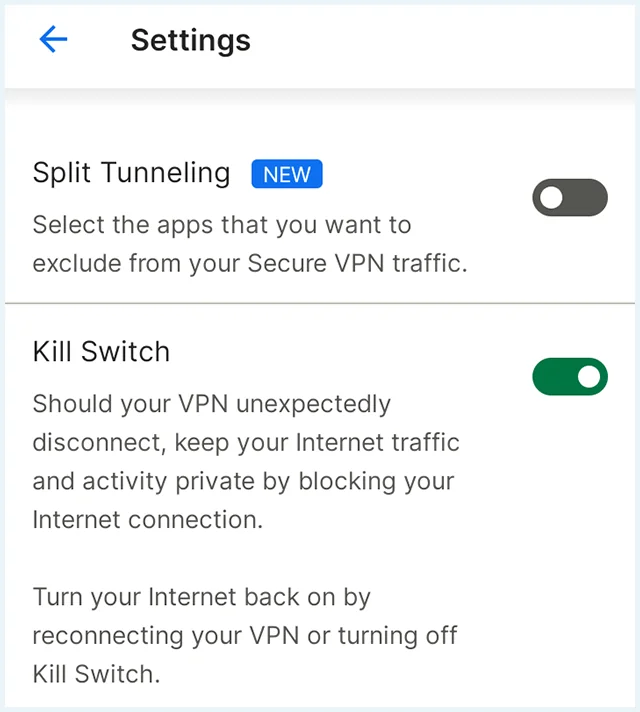 screenshot of Norton Settings