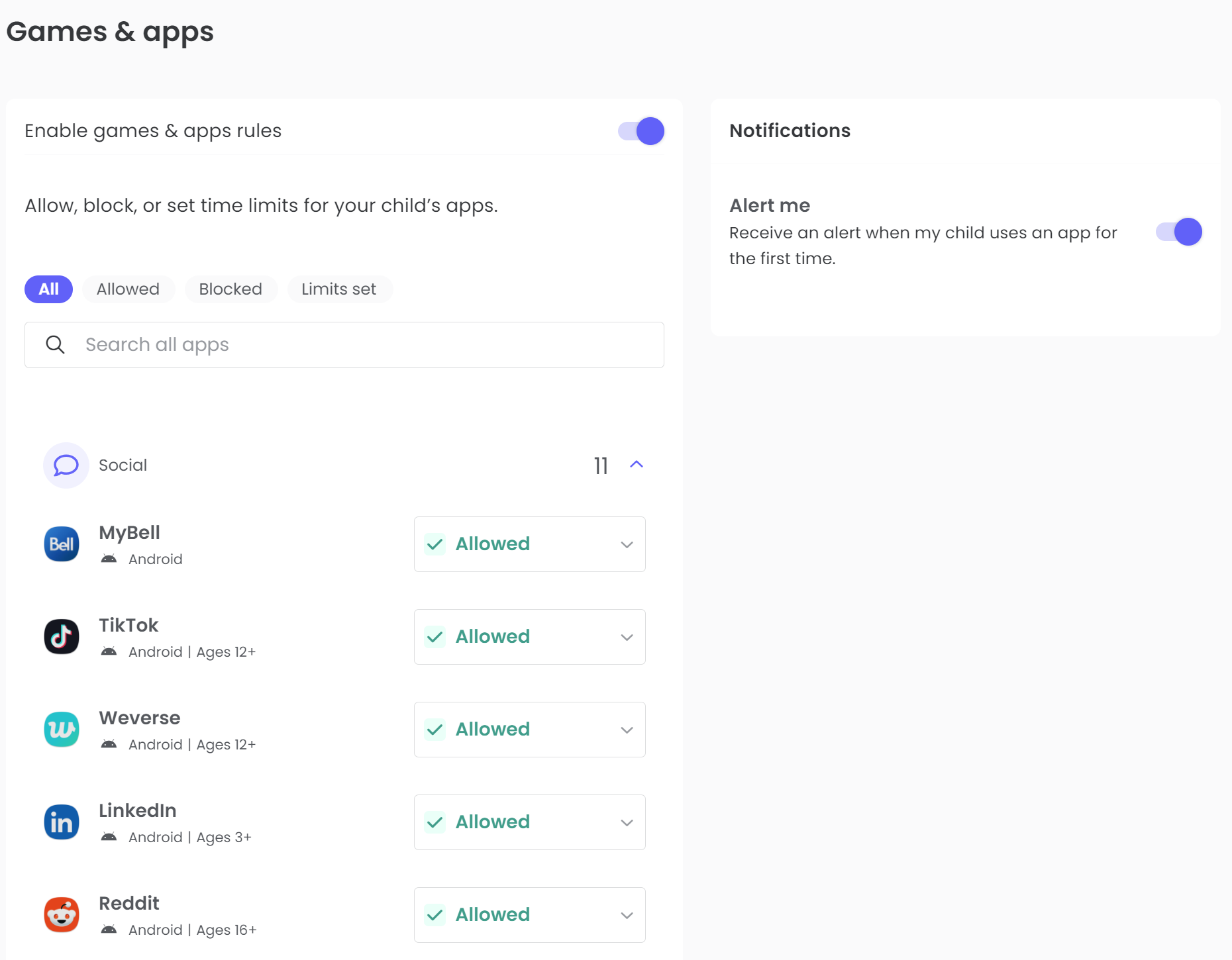 captura de tela do menu Jogos e Apps