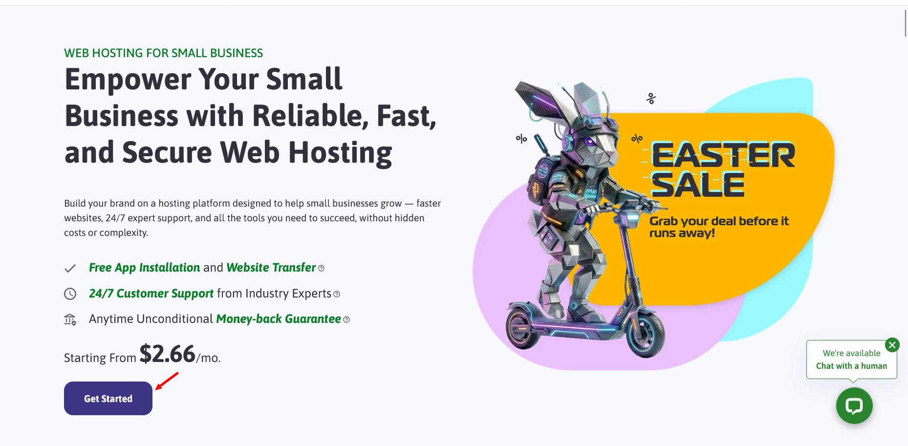 screenshot of Get Started button