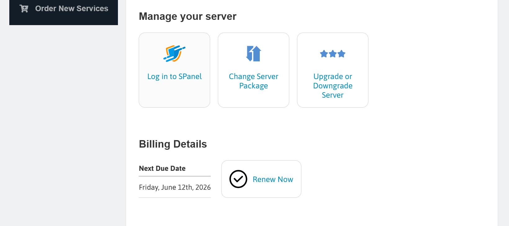screenshot of the Manage your server menu