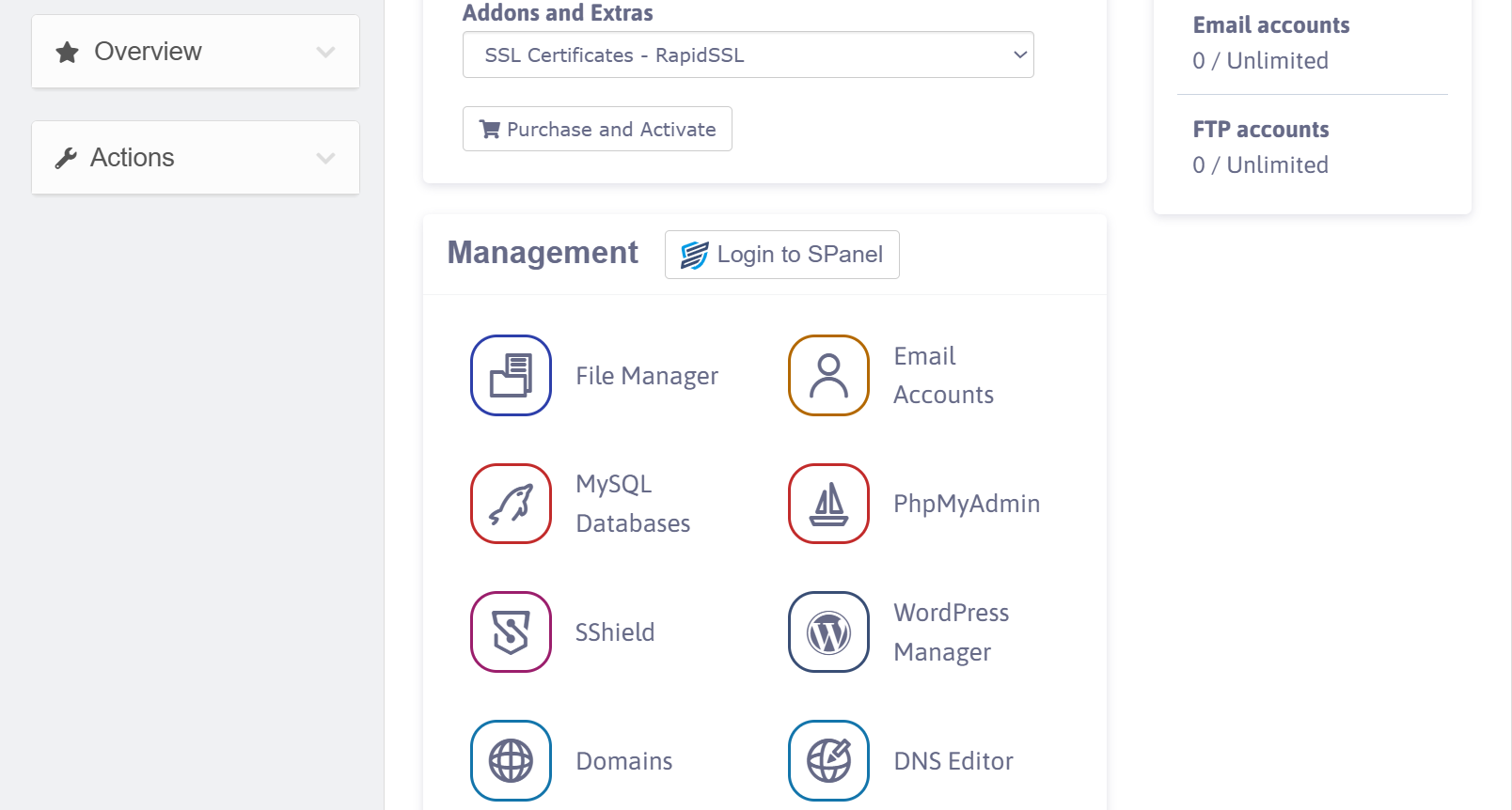 screenshot of Management panel