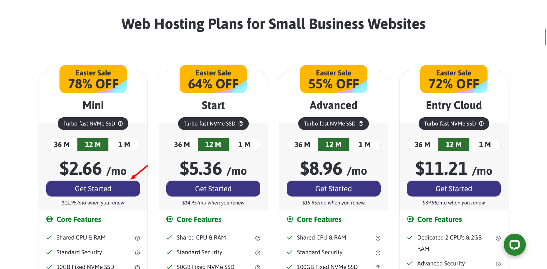 screenshot of ScalaHosting Cloud Hosting plans