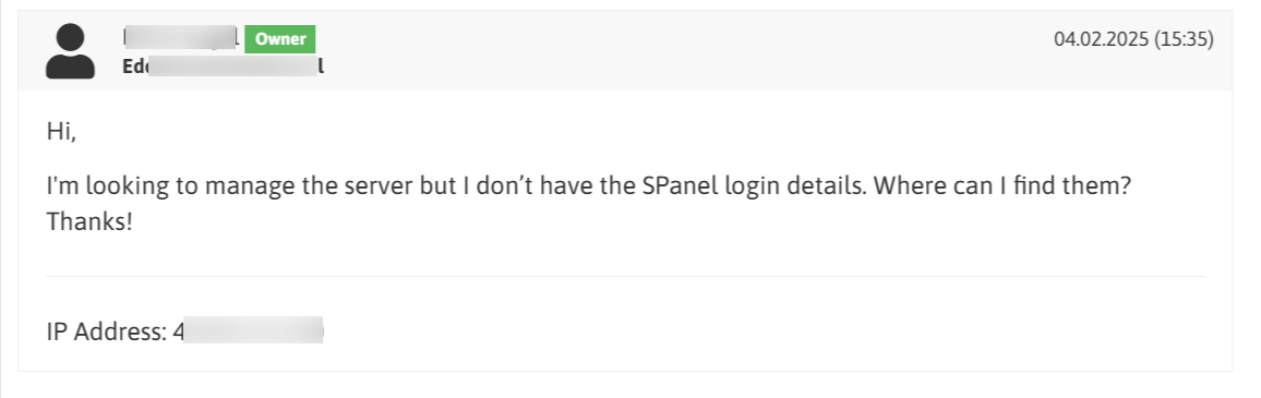 screenshot of Scalahosting Ticket Support Conversation