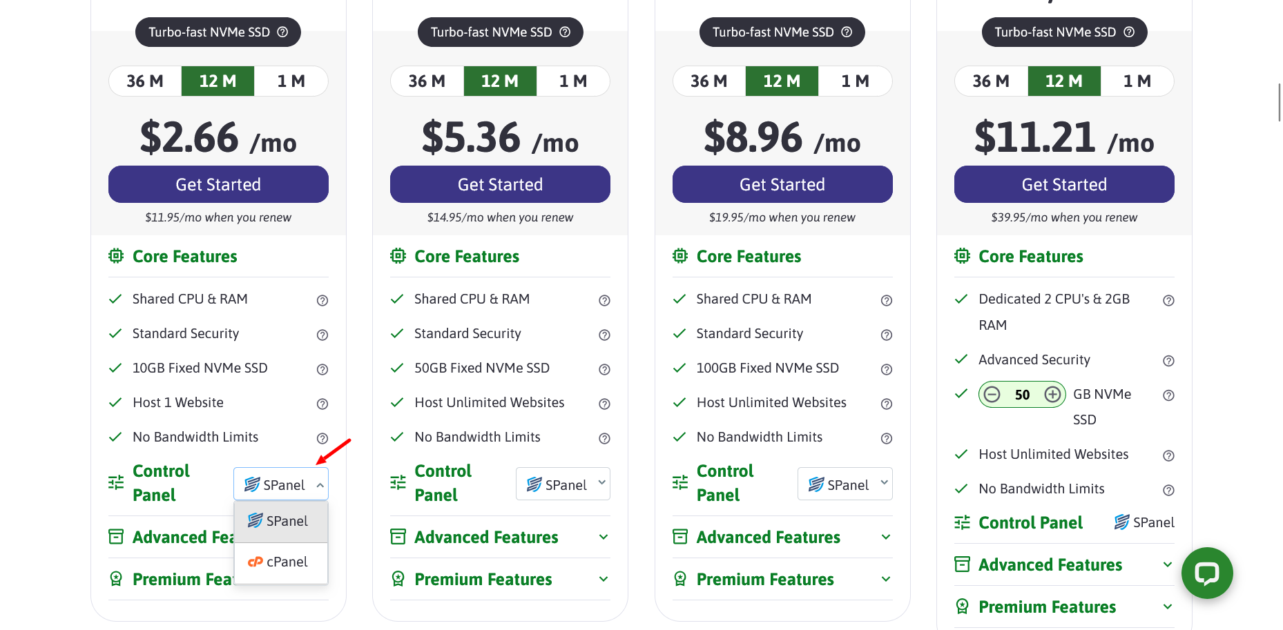 screenshot of ScalaHosting control panels supported