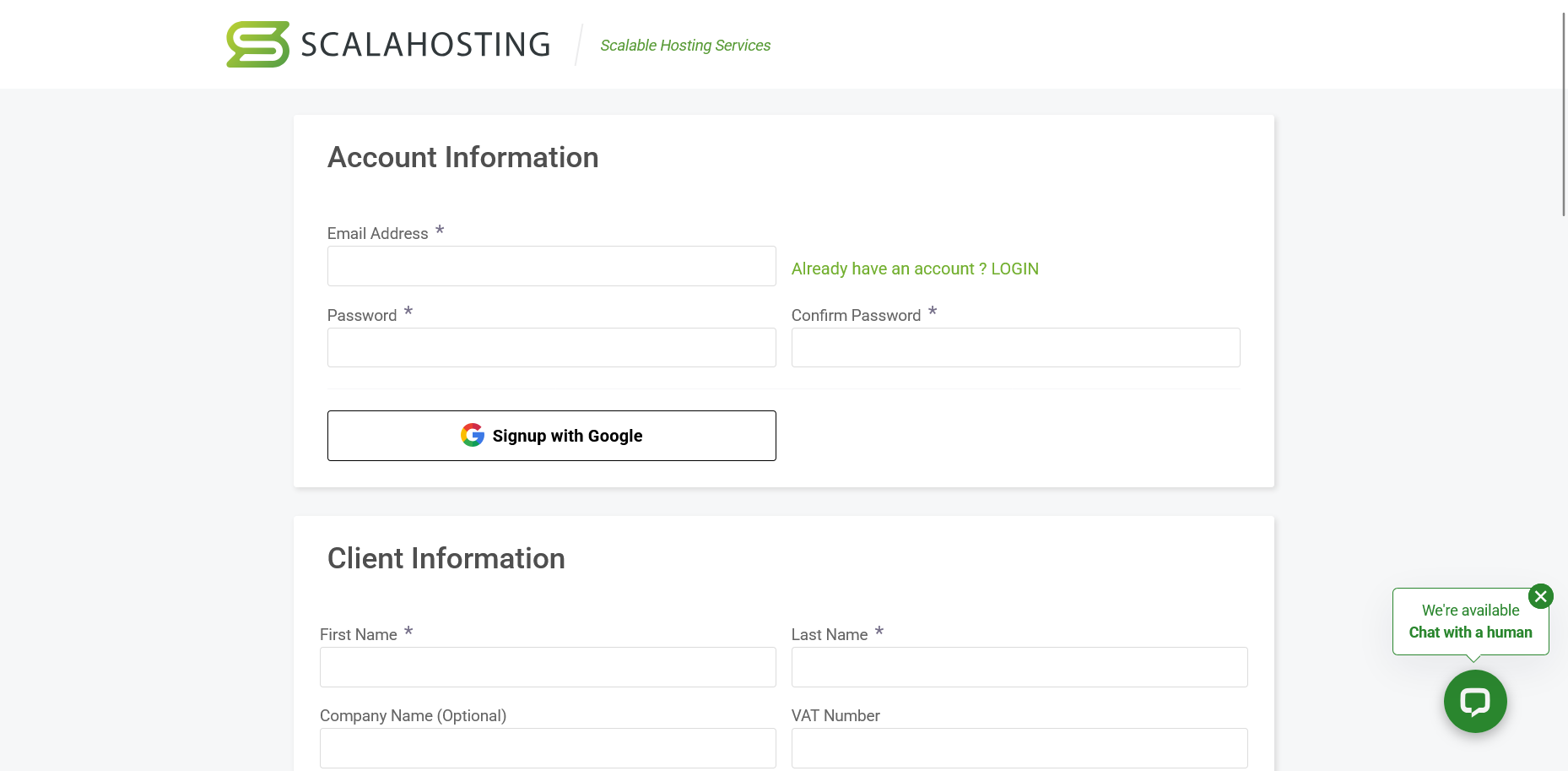 screenshot of Account Information