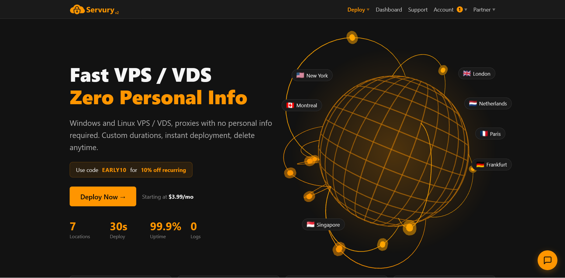 screenshot of Servury homepage