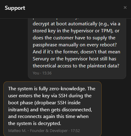 screenshot of the Live Chat conversation