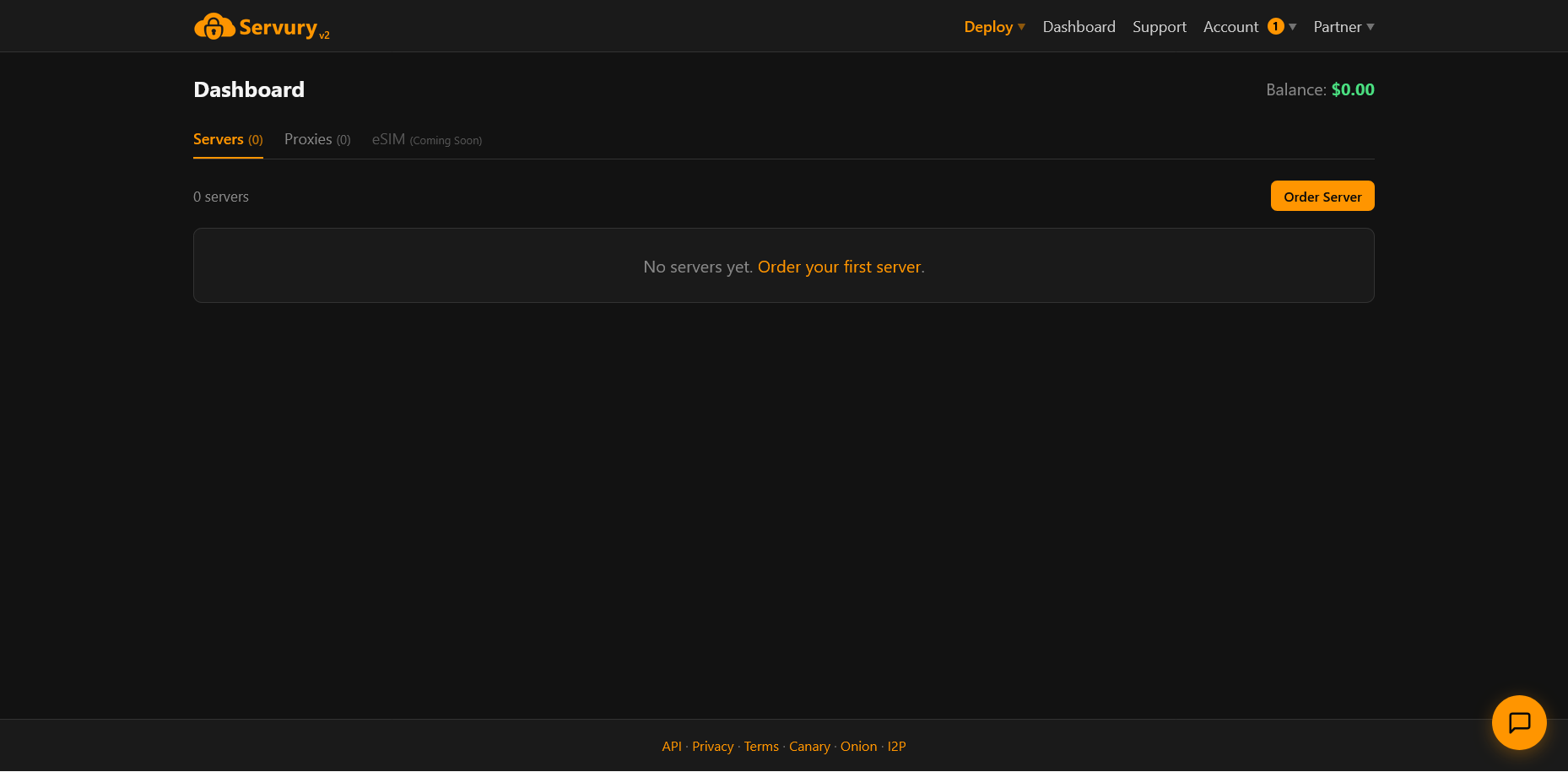 screenshot of Servury dashboard