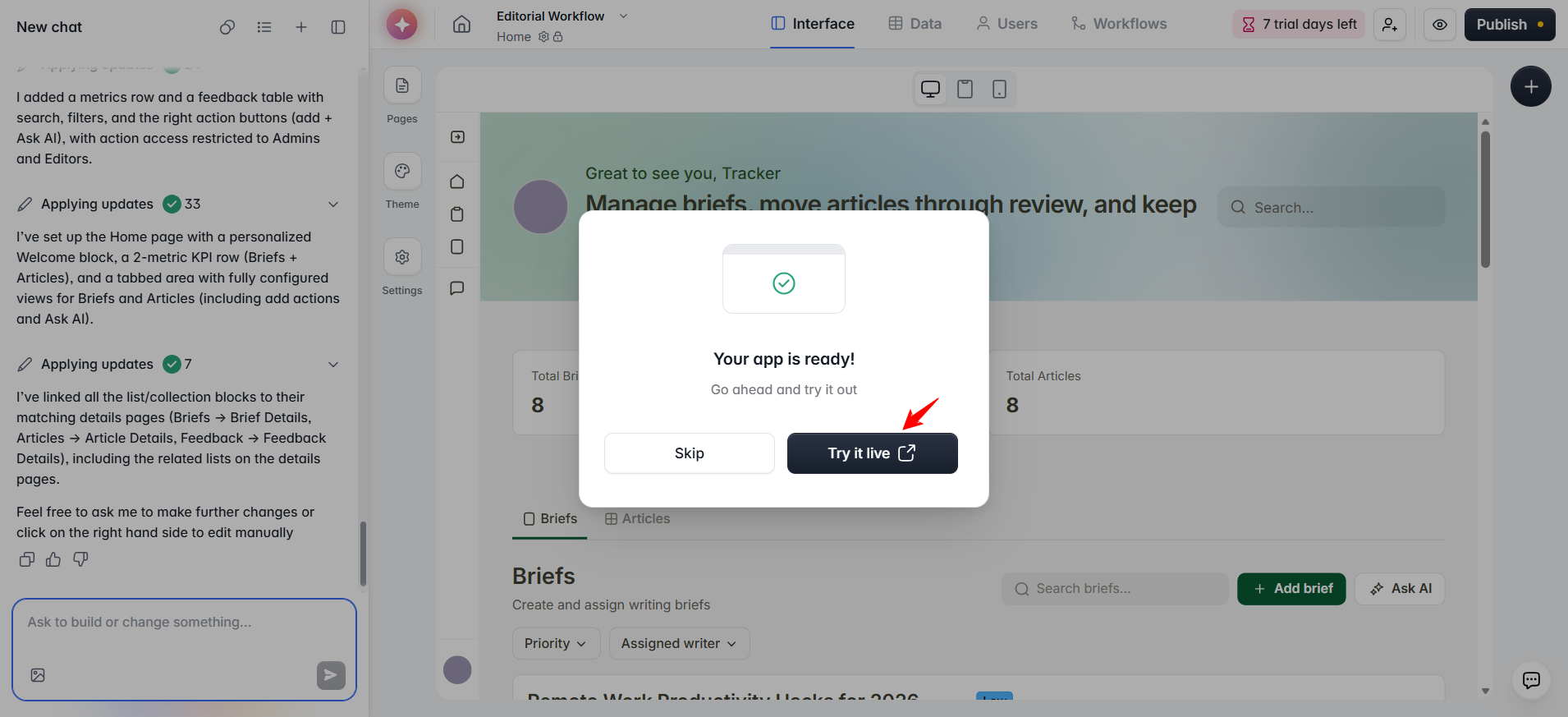 screenshot of App Is Ready message