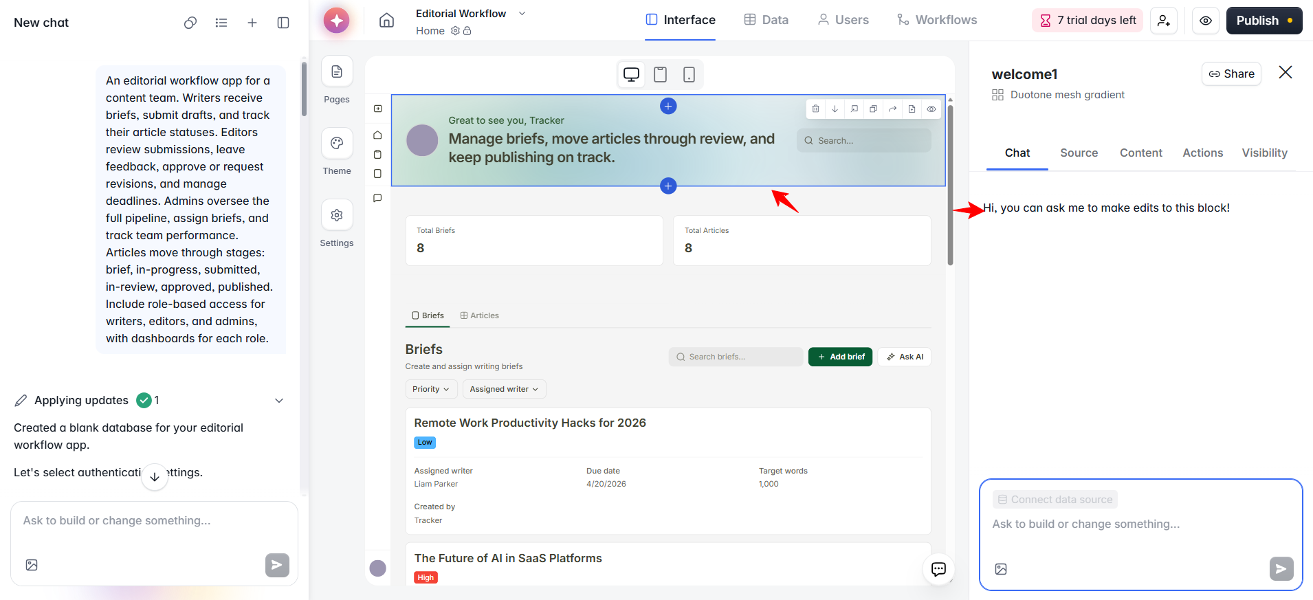 screenshot of Interface editor