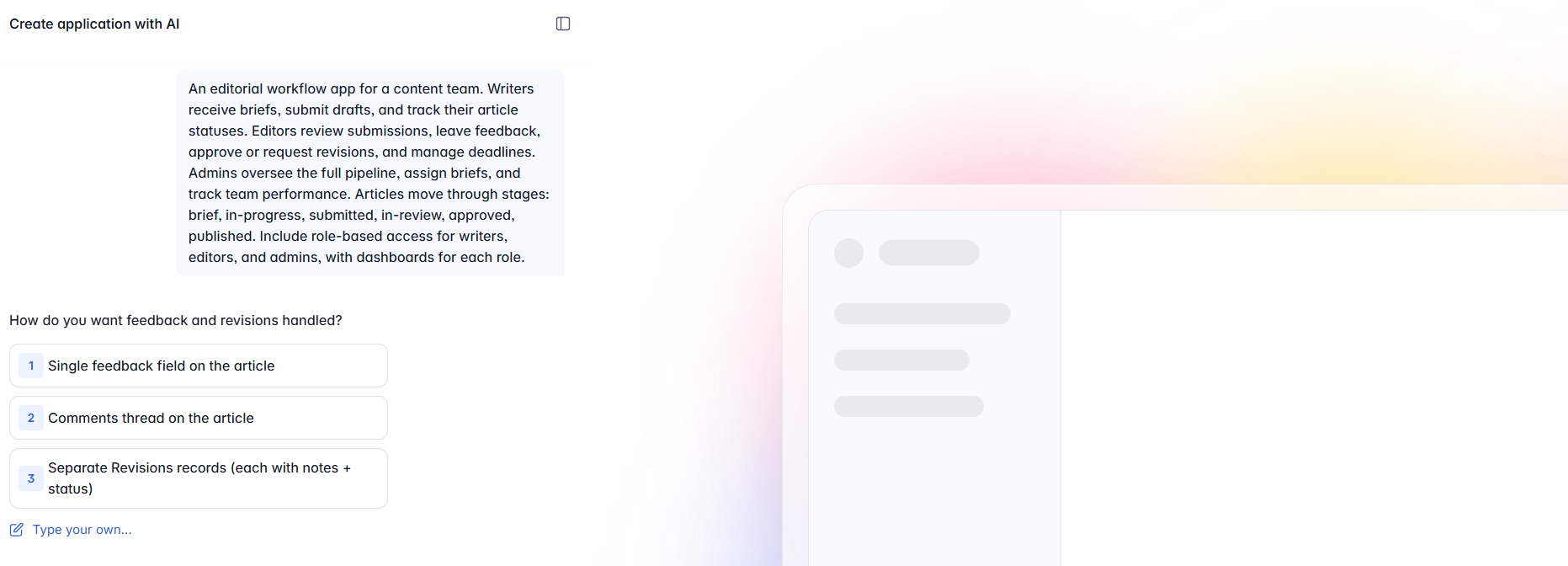 screenshot of Softr AI chat conversation