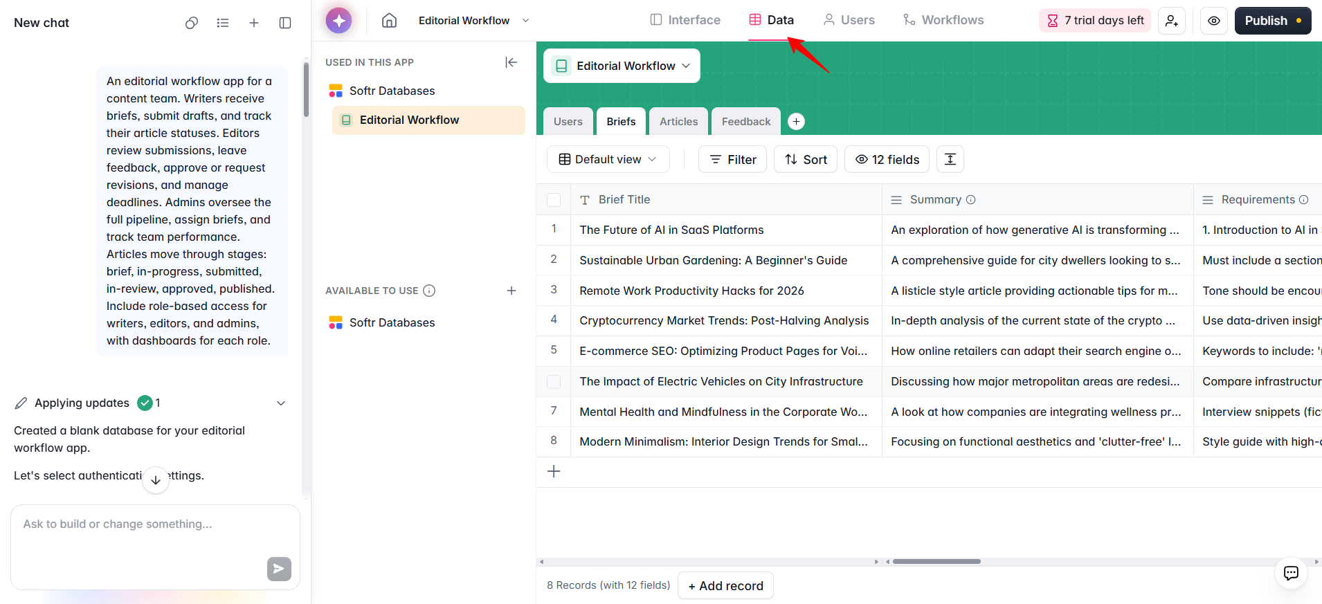 screenshot of Data tab
