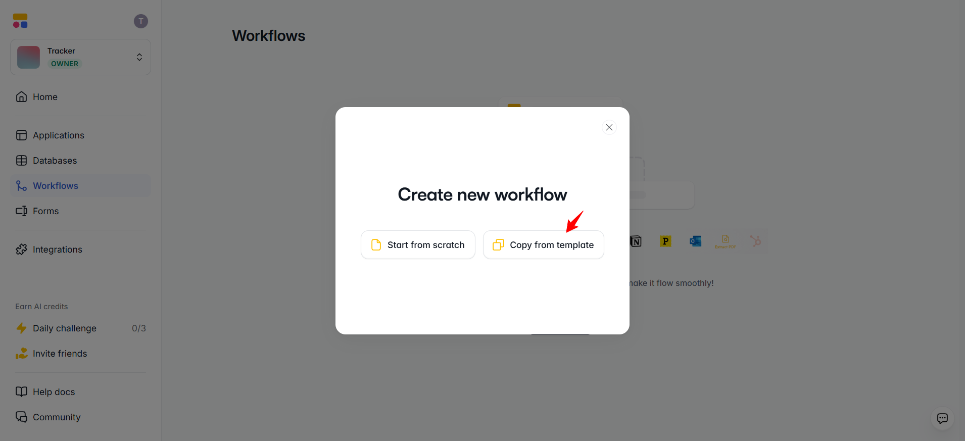 screenshot of Create WorkFlows pop up
