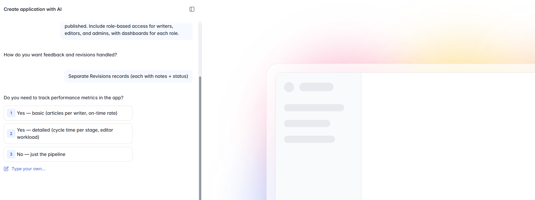 screenshot of Softr AI chat conversation