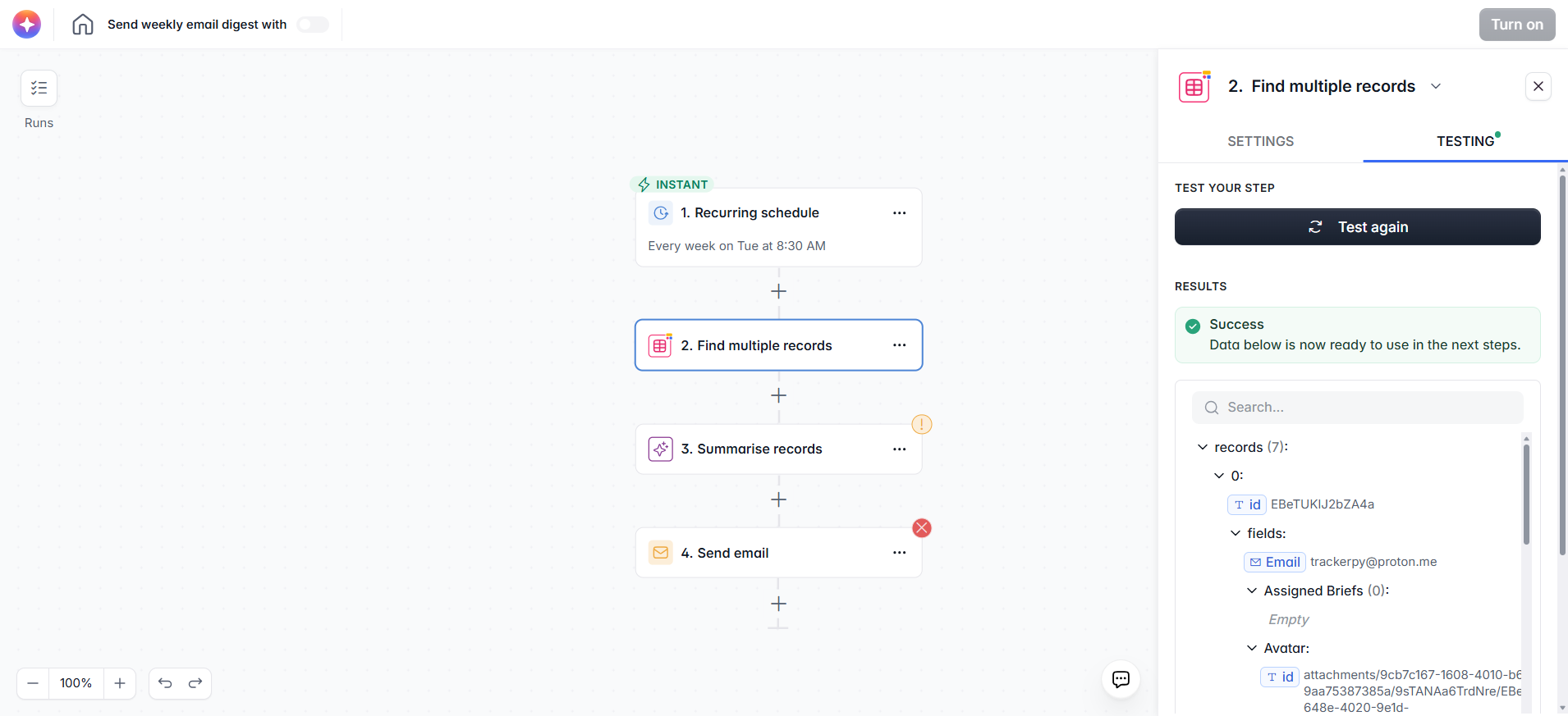 screenshot of Records testing tab