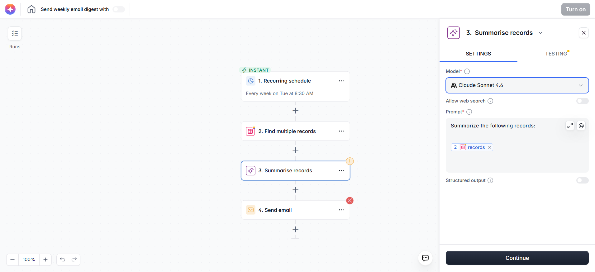 screenshot of Summarise records