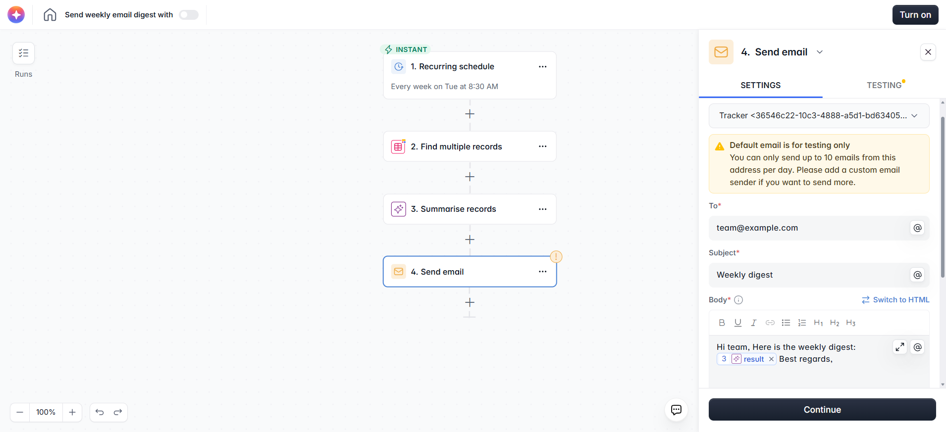 screenshot of Send mail menu