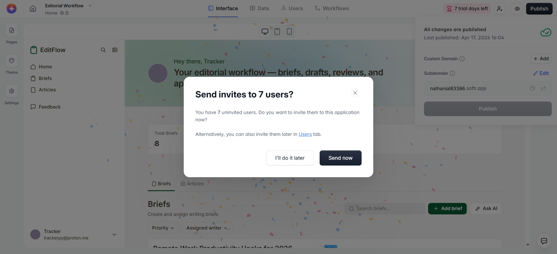 screenshot of the Invites option