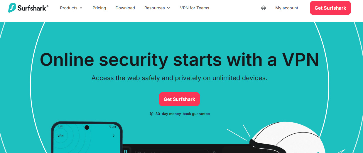 screenshot of Surfshark website