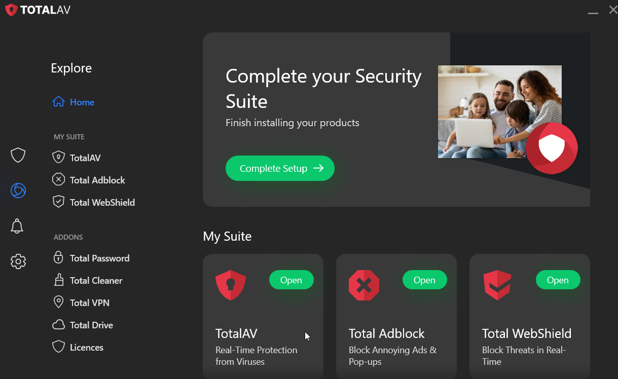 screenshot of TotalAV dashboard