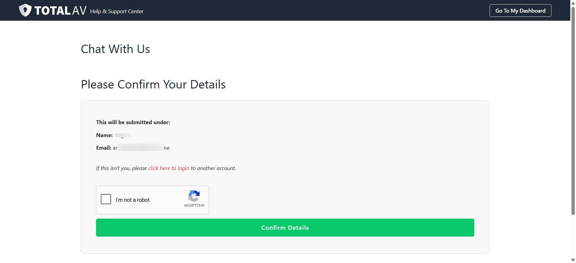 screenshot of 'Chat with us' menu