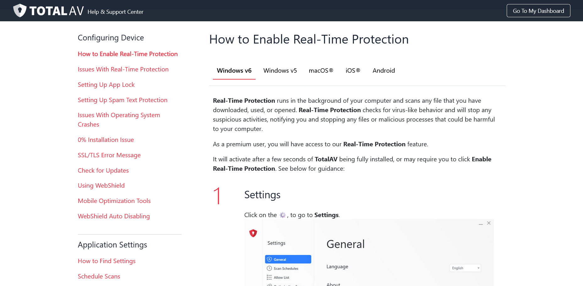 screenshot of 'How to Enable Real-Time Protection' article
