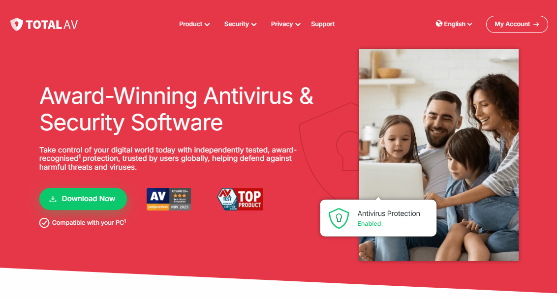 screenshot of TotalAV website