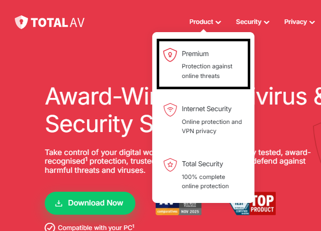 screenshot of TotalAV products