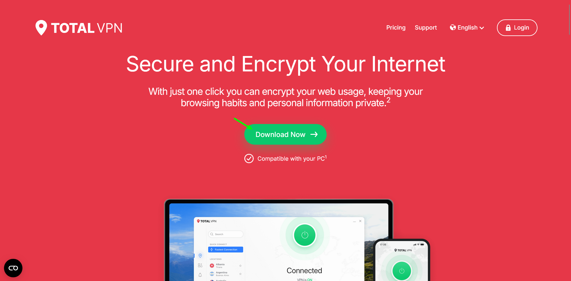 screenshot of TotalVPN website