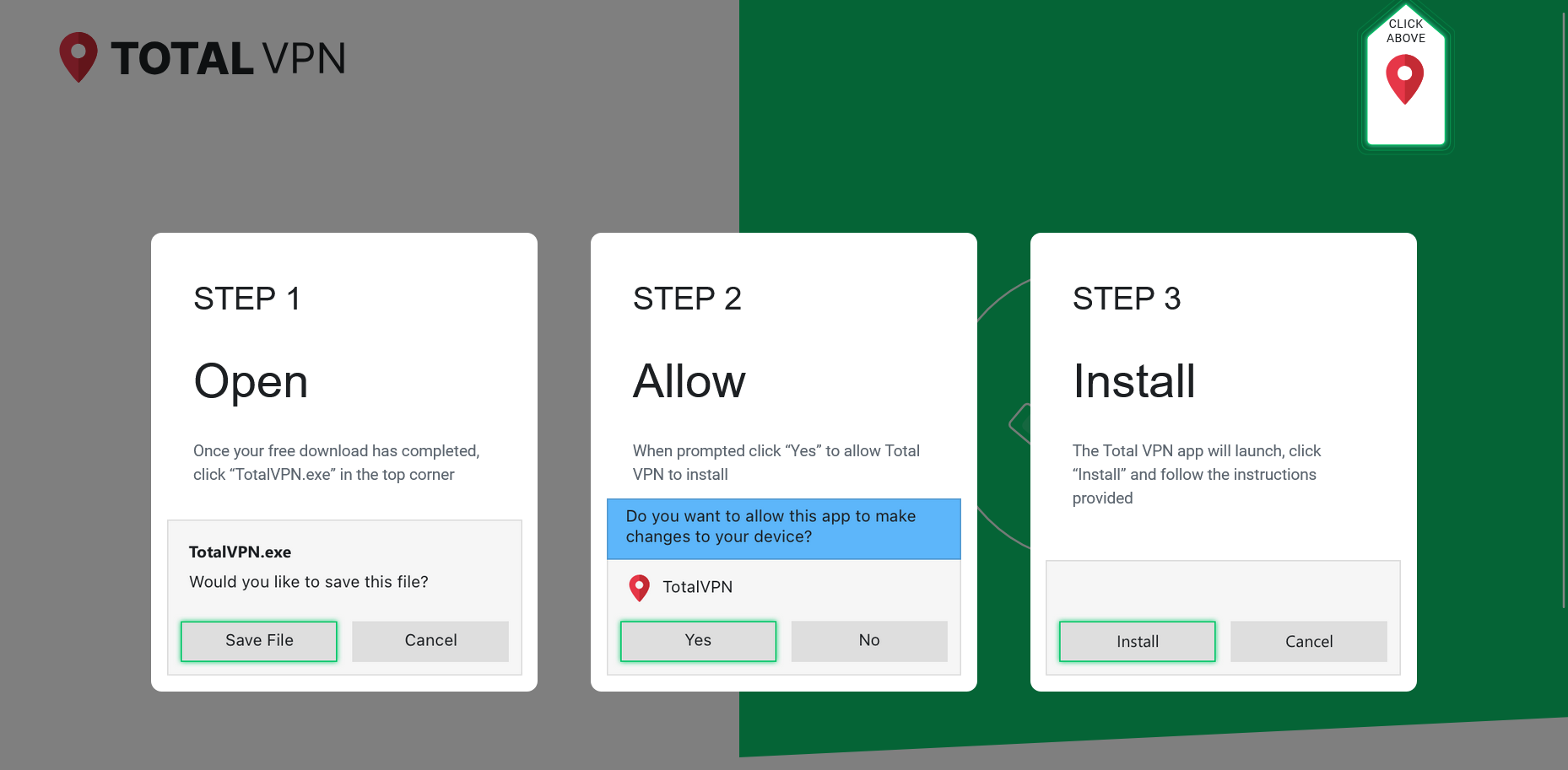 screenshot of TotalVPN install steps